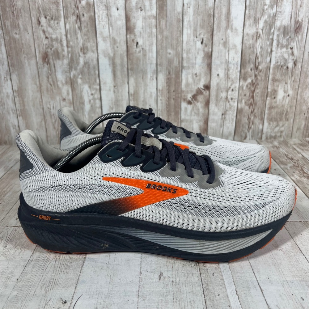 Brooks Ghost Max Mens 11.5 Wide 2E Running Shoes Grey Orange 1104422E048